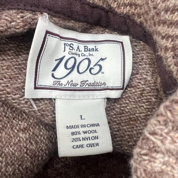 Jos A Bank 1905 Men's L Heather Brown Wool Blend Button Mock Neck Ribbed Sweater - Picture 3 of 7